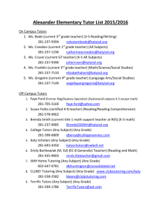 Alexander Elementary Tutor List 2015