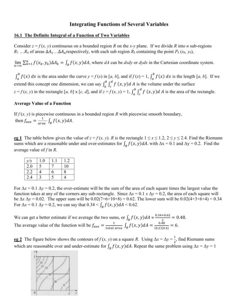 Integrating Functions Of Several Variables