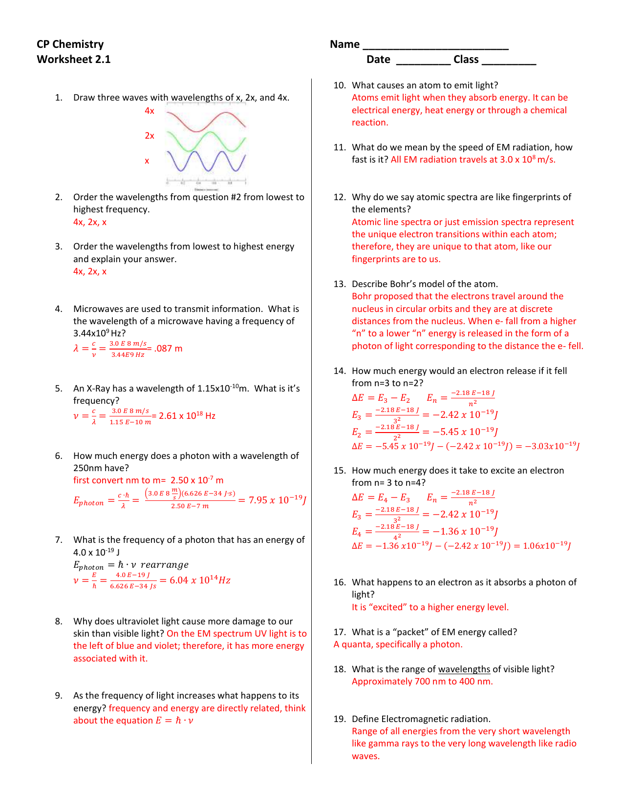 honors chemistry homework #3