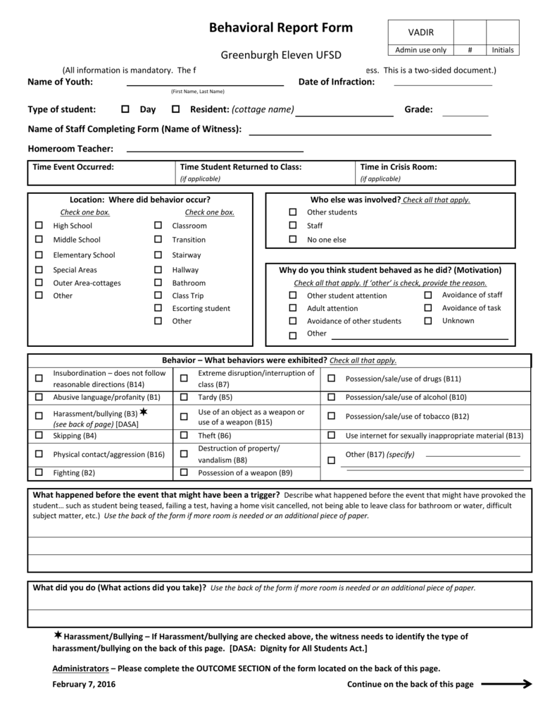 Behaviour Report Template 2231