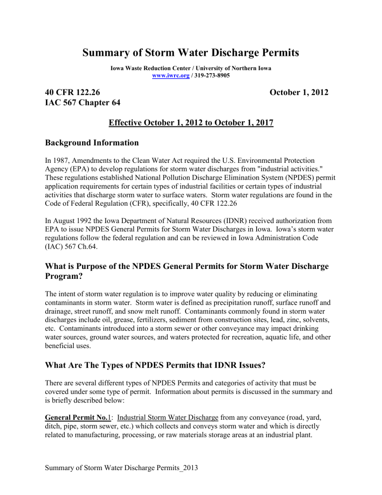 Summary of Storm Water Discharge Permits