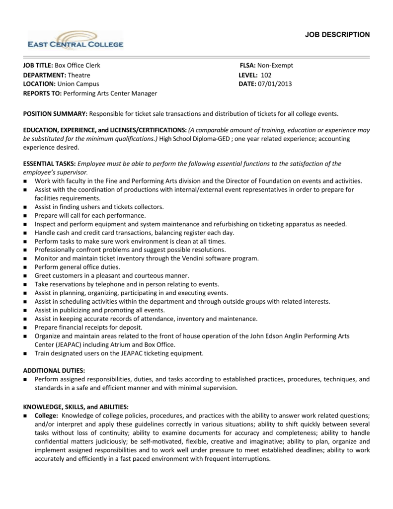 High school clerk job description
