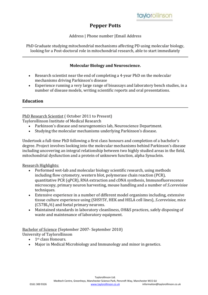 resume samples for life science freshers