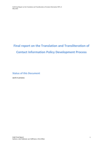 Initial Report on the Translation and Transliteration of Contact