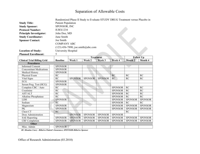 Sample Separation Of Allowable Costs