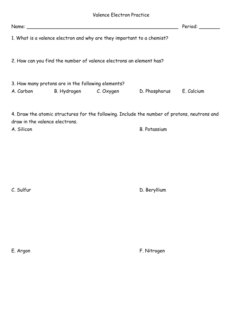 Valence Electrons Practice Worksheet Answers