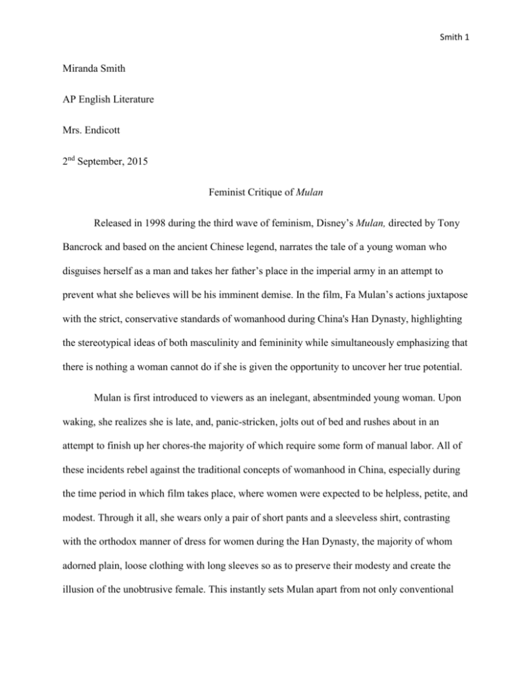 mulan feminist criticism essay