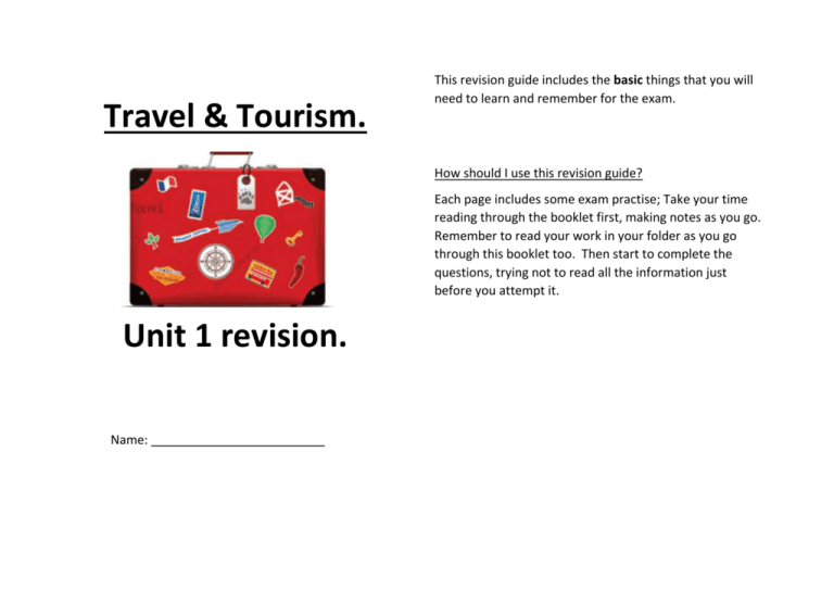 travel and tourism unit 1 revision