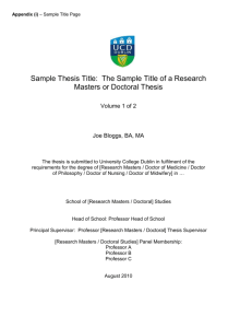 Appendices to Post Graduate Research Theses