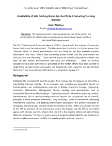 Unreliability of Safe Drinking Water Act, the EPA & A Protecting