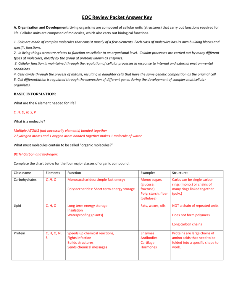 EOC Review Packet Answer Key EOC Review Packet Answer Key