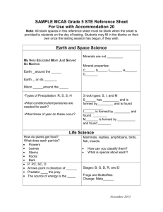 Sample Grade 5 MCAS Science Reference Sheet for use with