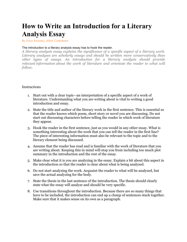 How To Write An Introduction For A Literary Analysis