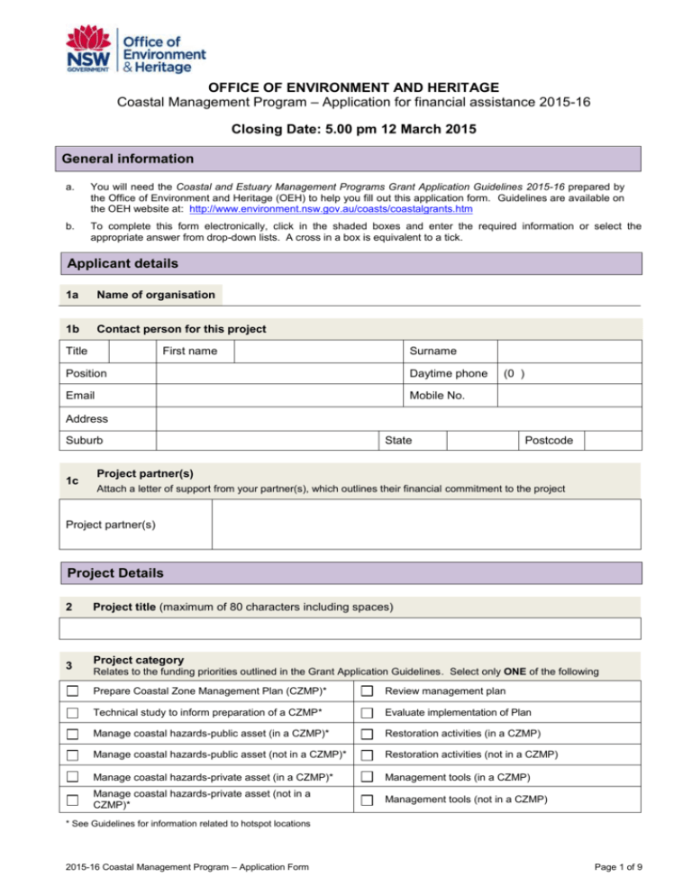 2014-15 Coastal Management Program Application Form