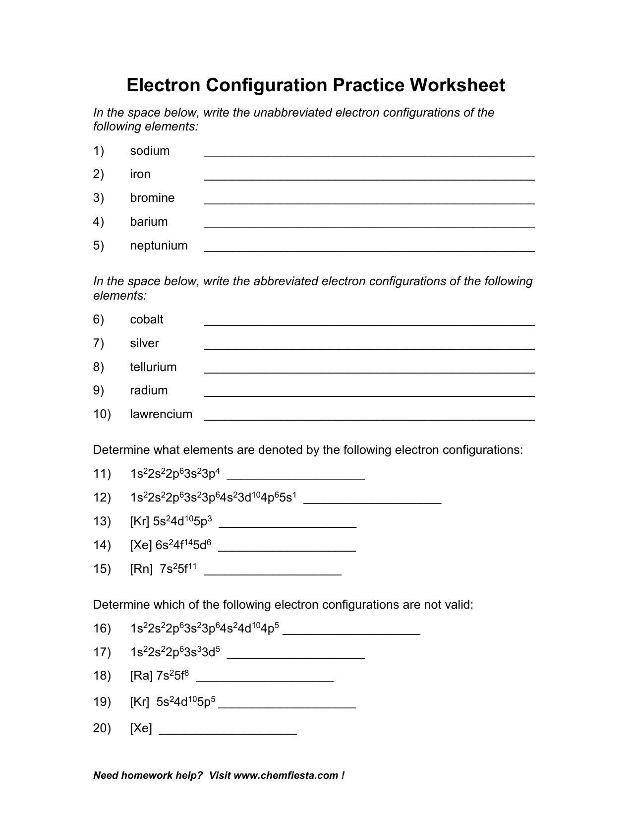 Electron Configuration Practice Worksheet For Electron Configuration Worksheet Answers