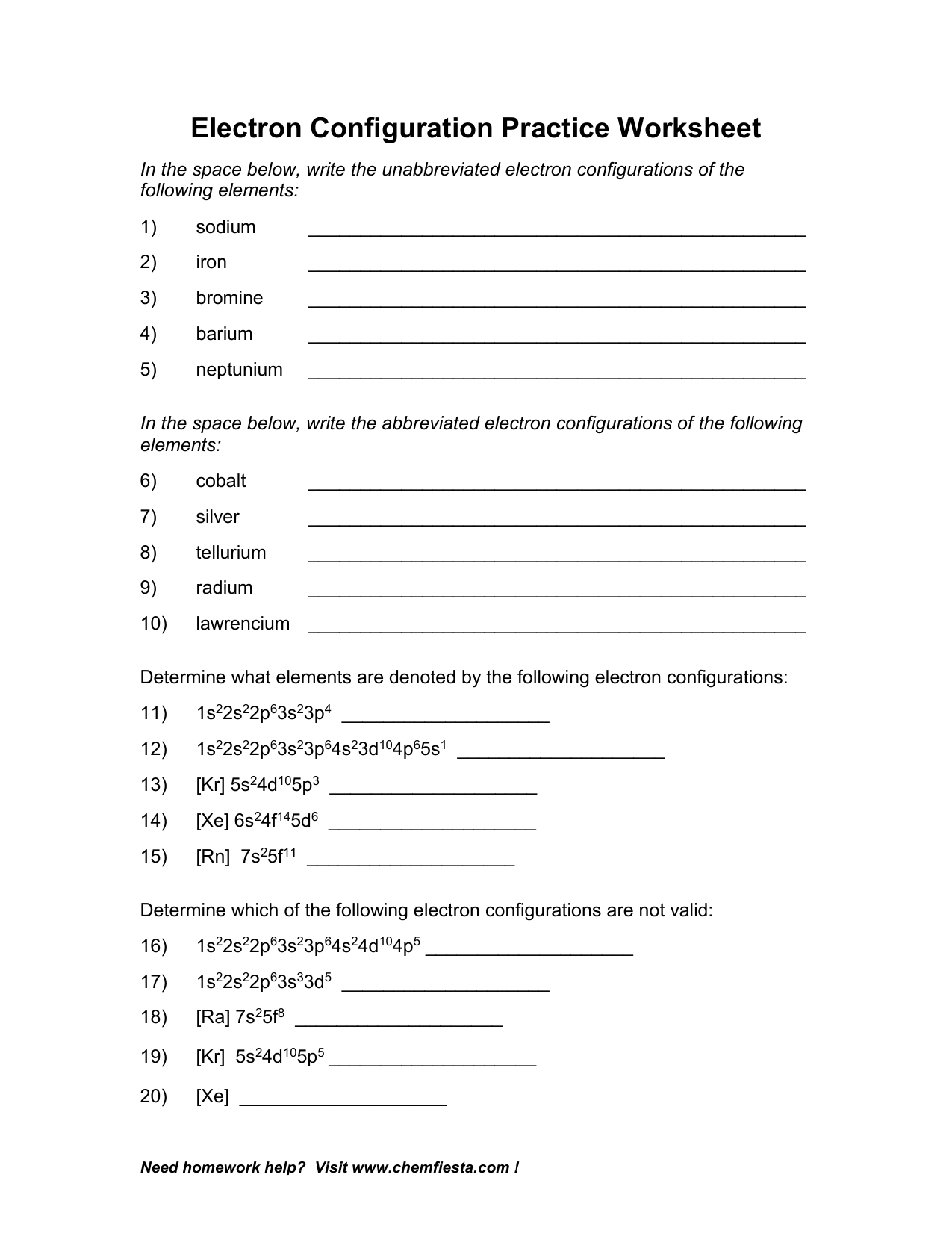 Orbital Diagrams And Electron Configuration Worksheets