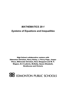 Mathematics 20-1 Systems of Equations and