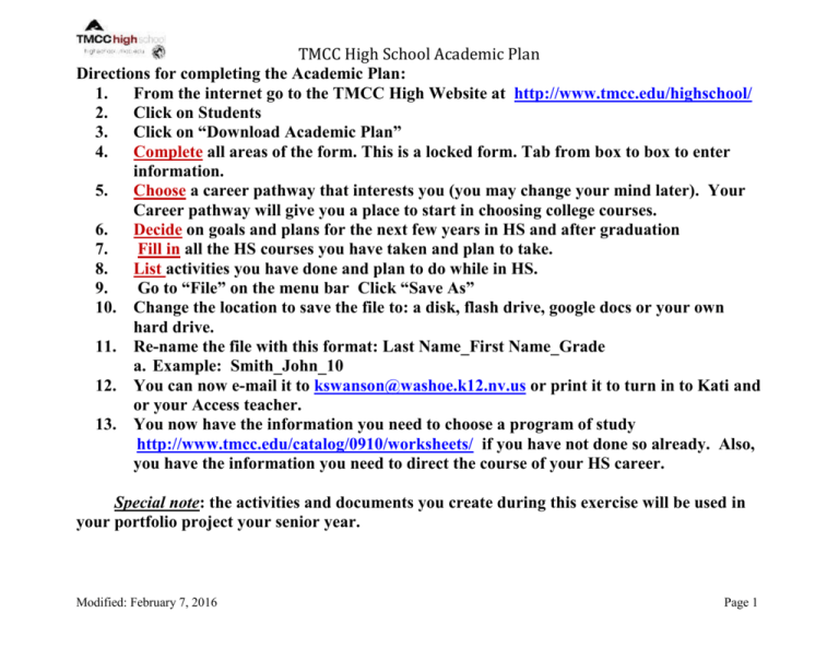 Student Academic Plan Student Academic Plan