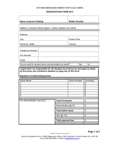 Name of person bidding - Ontario Breeders Production Sale