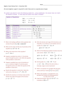 Name Algebra 2 Exam Review Part 2 – December 2015 All correct