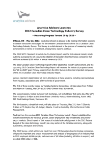 Analytica Advisors Launches 2012 Canadian Clean Technology