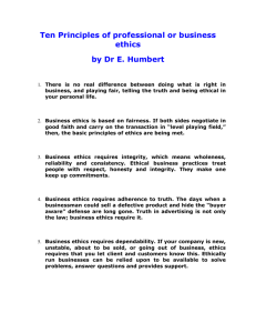 Ten Principles of professional or business ethics by Dr E. Humbert