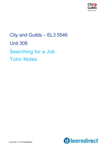City and Guilds – EL3 5546 Unit 308 Searching for a Job Tutor