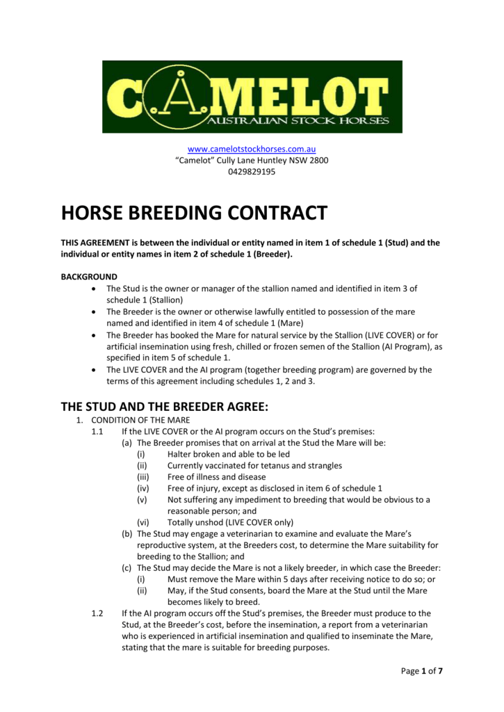 Stallion Breeding Contract Templates