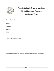 Intensive Program Application - The Eclectic School of Herbal