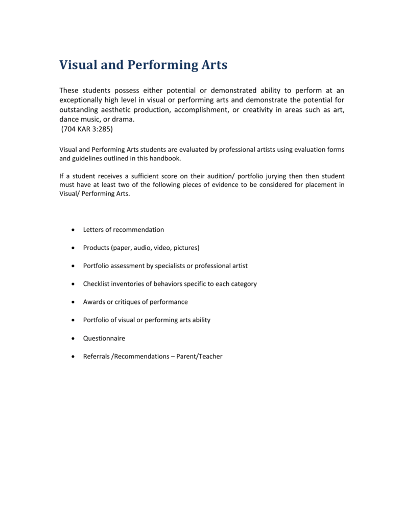 Placement In Visual Performing Arts