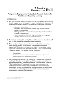 Policy - Employment of PGR Teaching and