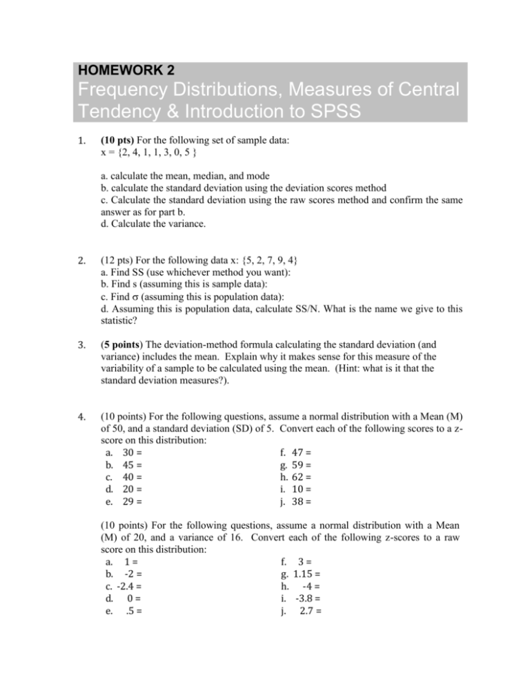 Homework 2 Measures Of Central Tendency Variability Z