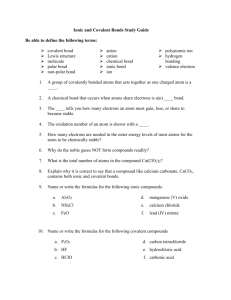 Ionic and Covalent Bonds Study Guide