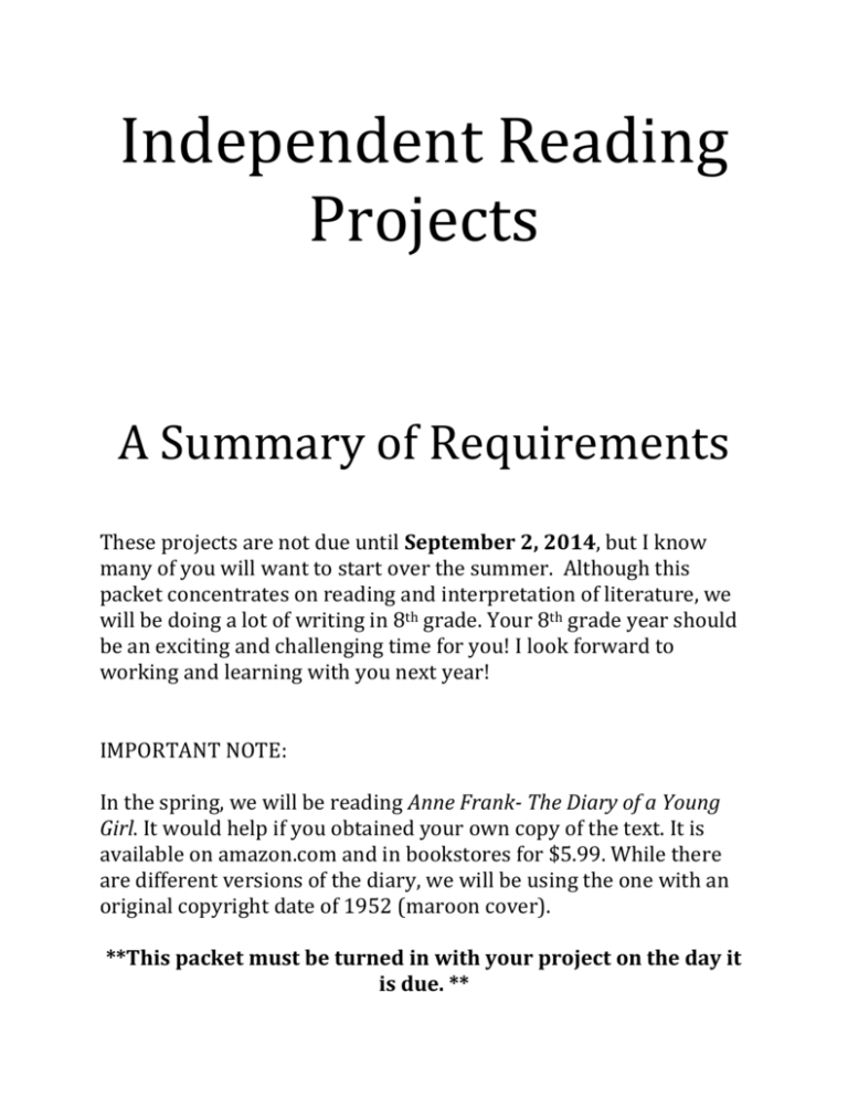 independent reading project pdf