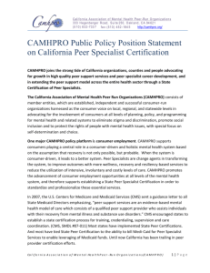 CAMHPRO Public Policy Position Statement on California Peer