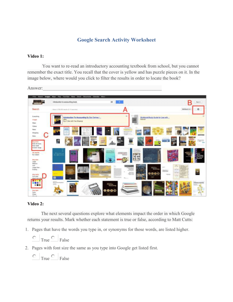 Google Search Activity Worksheet