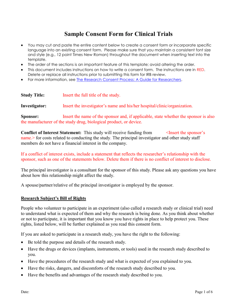 Clinical Trial Consent Form Template