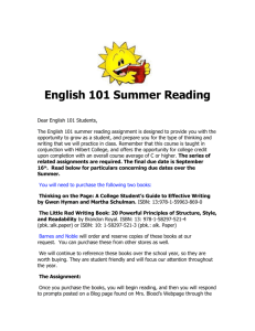 English 101 Summer Reading