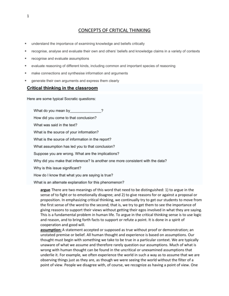 Concepts Of Critical Thinking