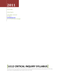 U112 Critical Inquiry Syllabus - Resources for First Year Seminars at