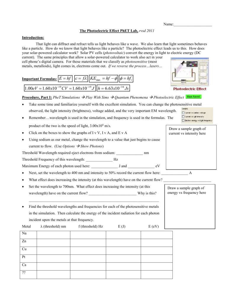 To Move Home Photoelectic Effect PhET Lab