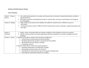 Science Performance Goals Core Classes Grade 9 – Physical