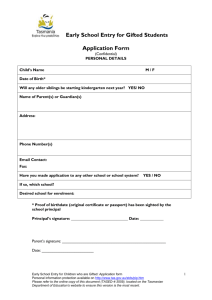 Early School Entry for Gifted Students Application Form