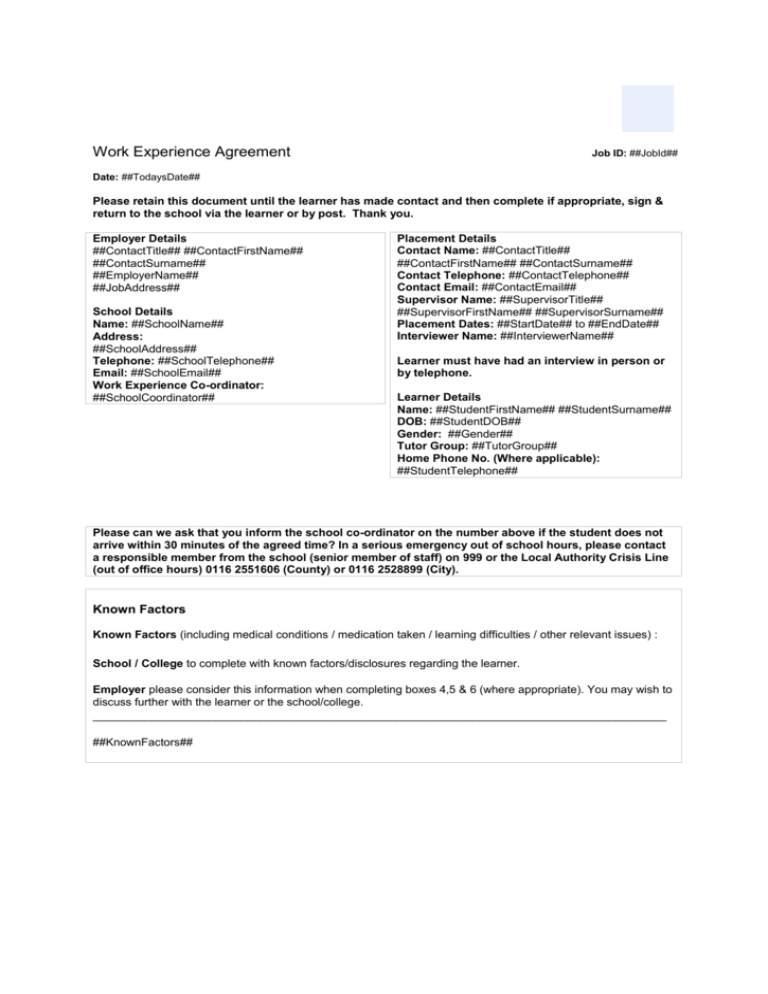 Work Experience Agreement