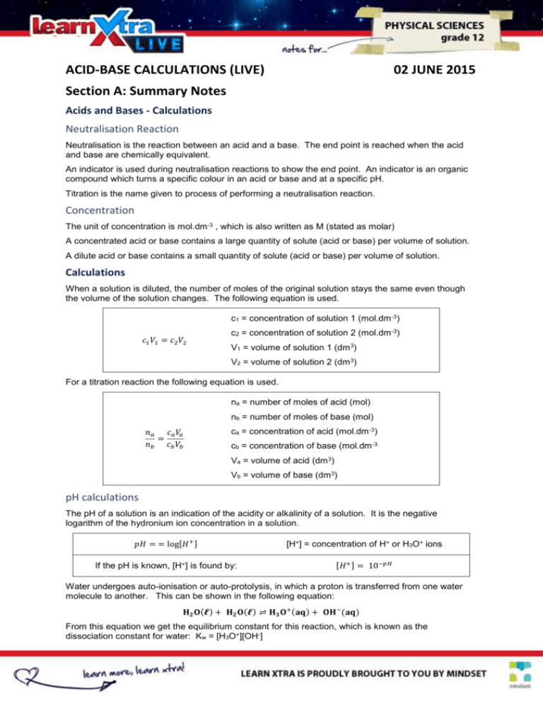 Acids And Bases Calculations