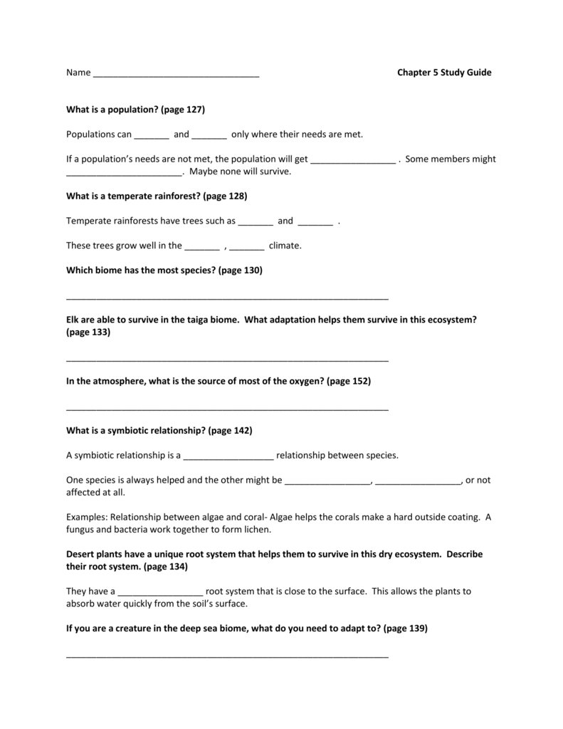 Chapter 5 Study Guide Chapter 5 Study Guide