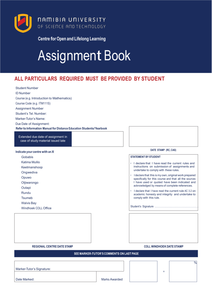home ec assignment booklet