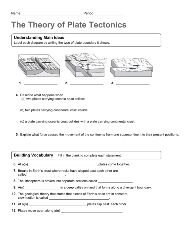 Theory Of Plate Tectonics Worksheet