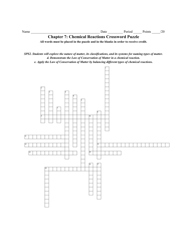 Chapter 7 Chemical Reactions Crossword Puzzle