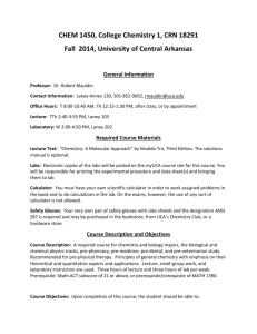 CHEM 1450, College Chemistry 1, CRN 18291 Fall 2014